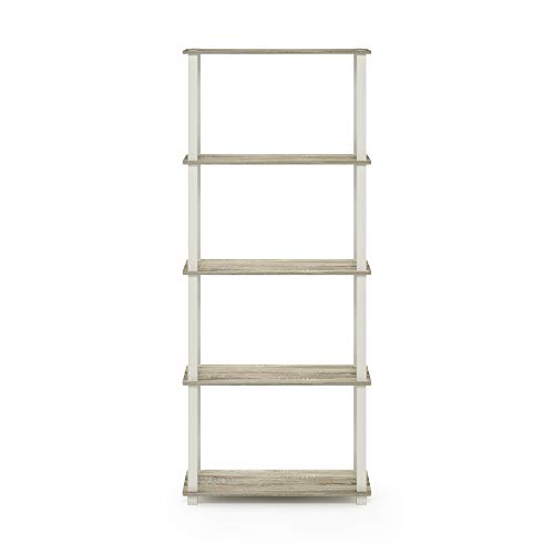 Image of Furinno Turn-N-Tube 5-Tier Multipurpose Shelf / Display Rack / Storage Shelf / Bookshelf, Square Tubes, Sonoma Oak /White