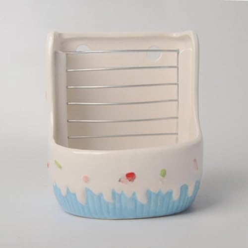 Neakarfer陶器製兼用フィーダー牧草フィーダーはしご牧草ボックスうさぎフィーダーボックスハムスター用牧草ボックスうさぎかじり用ツリー大容量13爪研ぎ器付きペット用食器ウサギの草棚を固定することができます (ブルー,13.5*16*13cm)