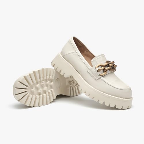 Image of BEAU TODAY Chunky Loafers Women,Leather Platform Loafers for Women,Lug Sole Slip On Chain Shoes,Comfortable Work Office Business Casual Office Dress Shoes