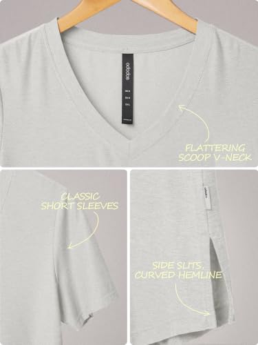 Image of ODODOS Women's Short Sleeve Performance V-Neck Tunic Tops, Ultra Soft odSTRATUM Tech Tee, Side Slit Relaxed T-Shirts