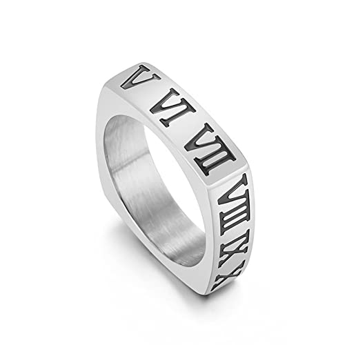 Image of Square Roman Numeral Band Ring 18K Gold Plated Stainless Steel Stackable Promise Ring Gift for Her