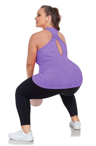 Image of ForHailey Women's Plus Size Cross Back Workout Tank Tops Athletic Shirts