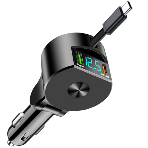 Cargador de coche 90W retráctil USB C ideal para viajes largos con smartphone y Pixel