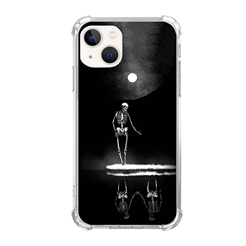 Skeleton Love Phone Case Compatible With Iphone 14 Plus,Lonely Moon Skeleton Case For Iphone 14 Plus,Unique Trendy Tpu Bumper Protective Cover Case #TOP28