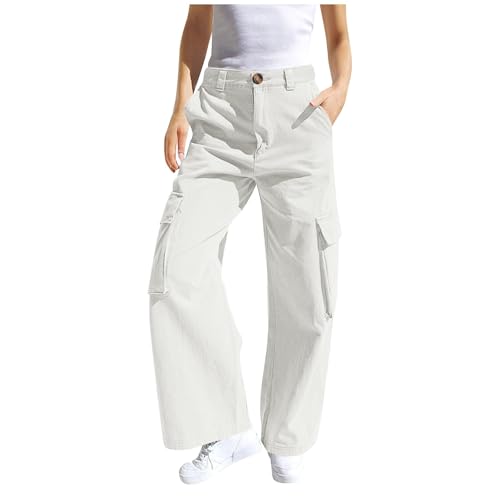 Girls Cargo Pants Fall Casual Wide Leg Sweatpants Fashion Fleece Straight Jogger Pants with Multi Pockets
