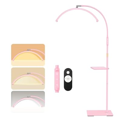 Mznoo Half Moon Lash Light, 23 Inch Flexible and Adjustable Lash Lamp with Tool Tray for Eyelash Extensions, Nails Tech, Tattooing and Skincare, Dimming Brightness and 2-Way Control (Pink)
