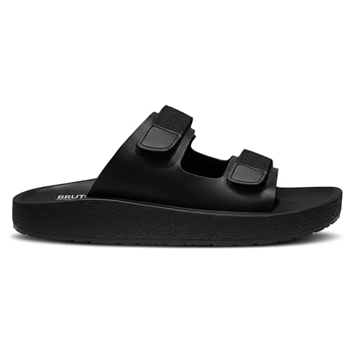 Image of BRUTON Men's Trendy & Lightweight PU Slippers | Comfortable Adjustable Double Strap Indoor & Outdoor Slippers