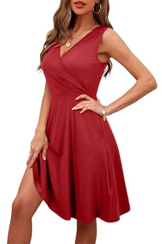 Image of Nmoder Women's Sleeveless A Line Wrap V Neck Little Short Dress Summer Beach Casual Mini Tank Dress