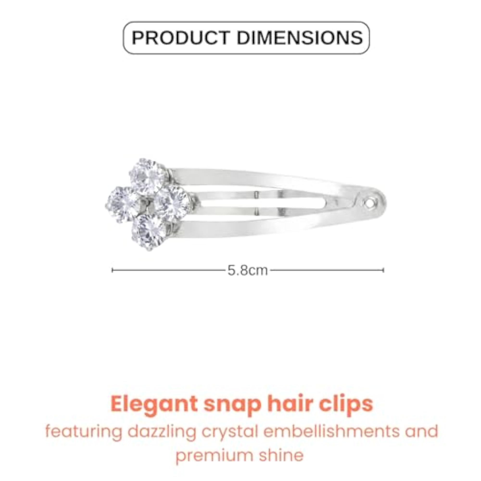 2 PC Crystal Snap Hair Clips for Women & Girls