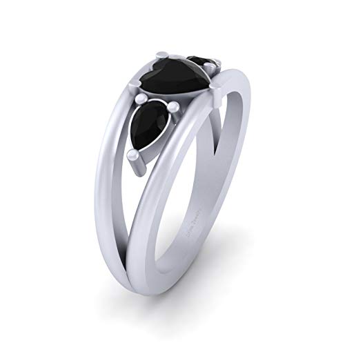 Bague coeur et poire en argent sterling 925 avec diamant noir DFJ