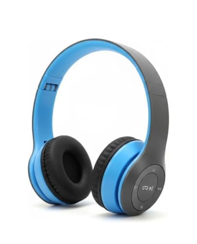 JPGC Wireless Bluetooth Headphones, P47 Over-Ear Headset with Extra Bass, Foldable Design, Soft Memory Protein Earmuff, Bluetooth 5.0, FM Radio, SD Card Support, AUX Input, Black (Blue)