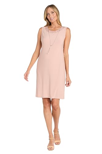 Image of R&M Richards Women's Embellished Sequin Lace Jacket and Shift Dress with Necklace for Mother of the Bride & Cocktail Party