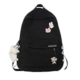 Kawaii Backpack with Cute Accessories Aesthetic 15.6 Inch Laptop Backpack Pin Plush Pendant (Black,Single Backpack)