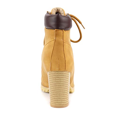 VOKLIN Women's Chunky Block High Heel Ankle Boots Lace Up Round Toe Platform Dressy Dressy Short Booties3