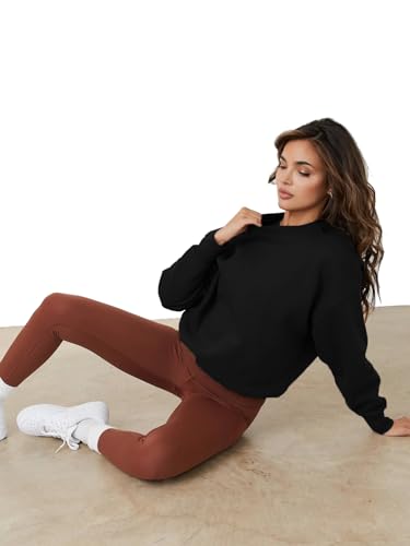 Image of LEOTUDE Women's Boyfriend-Loose Fit Round Neck Solid || Sweatshirt for Women (Color Black) |Material: Loopknit
