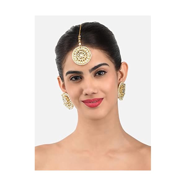 ZAVERI PEARLS Traditional Kundan & Pearls Earring & Maangtikka Set For Women-ZPFK8654 - Image 8