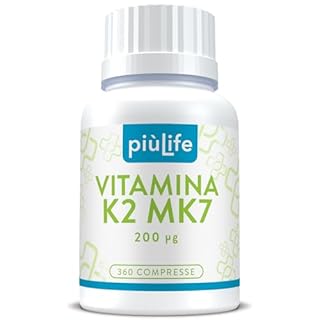 Vitamina K2 Mk7 200 mcg PiùLife – 1 al giorno – 99,8% All Trans Menachinone K2 Vitamina K – Benessere di Ossa, Articolazioni e Cartilagini – 360 mini compresse