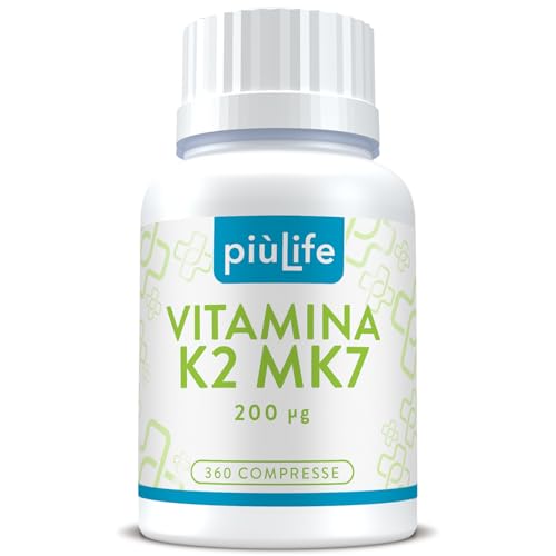 Vitamina K2 Mk7 200 mcg 360 mini compresse PiùLife – 1 Al Giorno – 100% All Trans Menachinone K2 Vitamina K – Benessere di Ossa, Articolazioni e Cartilagini