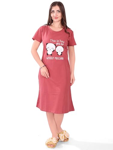 Image of Printed Knee Length Pocket Night Dresses for Women | Cat Lovers | Premium Soft Cotton Nighty | Sky Blue