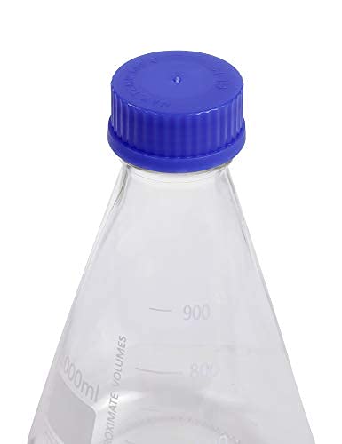 3 Pack Moonetto 1000ml Narrow Mouth Graduated Lab Erlenmeyer Glass Flask with Blue Screw Cap