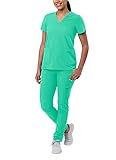 Adar Addition Go-Basic Scrub Set for Women - Slim V-Neck Scrub Top & Skinny Cargo Scrub Pants -...