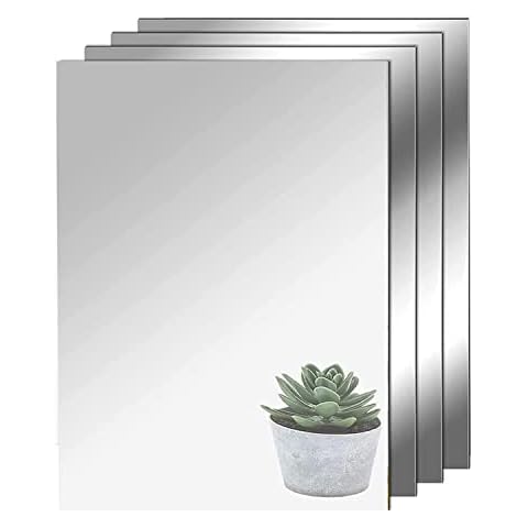 TSKDKIT 4Pcs Self Adhesive Mirrors Sheets A4 Thickened Acrylic Mirror Tiles Adhesive 2mm Wall Adhesive Mirror Large High Clear Mirror for Bathroom, Bedroom, Door etc Cover