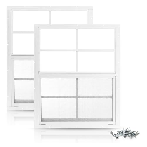 PRO FLEX 2 Pack Shed Window 12 x 18 - Ultra Thick White Aluminum Flush Mount with Tempered Glass and Screen - Shed Windows with Vertical Slider and Screws for Chicken Coop Sheds Barns Playhouses