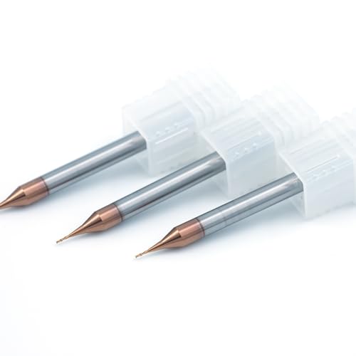Hwaynct 3PCS HRC60 2 Flutes Micro Carbide Flat End Mill 0.5mm Cutting Dia × 4mm Shank × 50mm OAL – Precision CNC Router Bit for Metal, PCB, Plastic, Mold Milling with ALTIN Coating