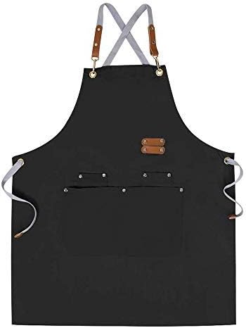 Chef Apron-Cross Back Apron for Men Women with Adjustable Straps and Large Pockets,Canvas,M-XXL,Black