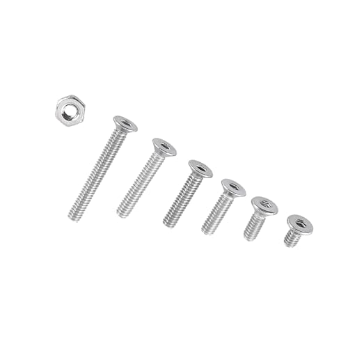 250 Stück M2 Innensechskantschrauben, Innensechskantschrauben, Mutternbolzen mit Sechskantmuttern-Sortiment aus A2-Edelstahl, Vollgewinde, Glatte Oberfläche (C: Flacher Kopf)