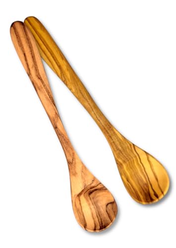 Stilux® Set di 2 cucchiaini piccoli in legno d'ulivo, 14 cm, cucchiaini di alta qualità, cucchiaini da caffè, cucchiai da dessert, cucchiai per miele, spezie sale
