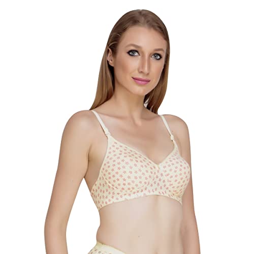 Image of Star Print Bra for Women - Made of Pure Cotton Full Coverage Non Wired Seamless Pushup Soft Cup for T-Shirt Saree Dress Sports Garment for Daily Use Everyday