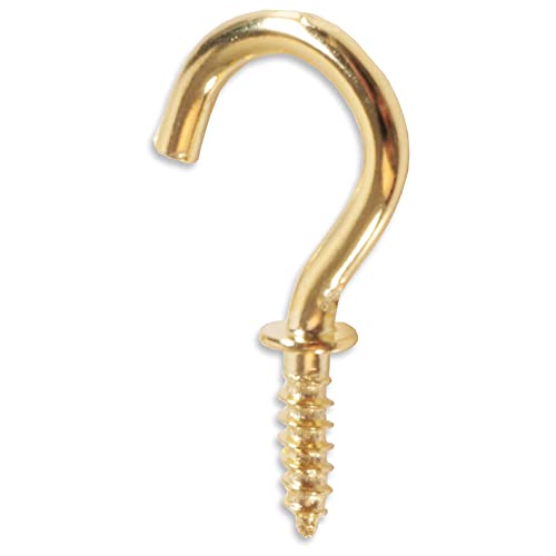 SISI UK Cup Hooks 13mm Polished Brass Small Screw-in Ceiling & Wall Hooks for Hanging Plants Cups Utensils Indoor/Outdoor Use 10 Pack