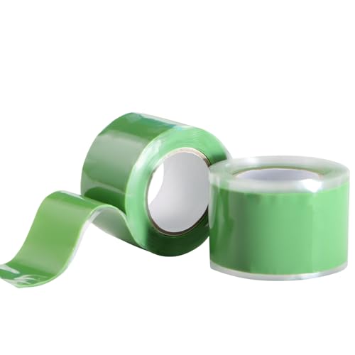 Image of Self Fusing Silicone Tape 2 Rolls 1 in x 5' Green Waterproof Rubber Leak Proof Sealing Rubber Self-amalgamating Tape for Emergency Hot and Cold Water Pipe Repairs and Tool Fixation