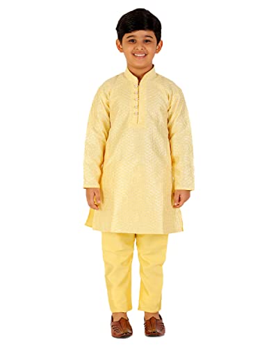 Image of Pro-Ethic Style Developer Boys Silk Solid Kurta Pajama Set | | Self Design | Mandarin Collar | Traditional Ethnic Wear (S-161)