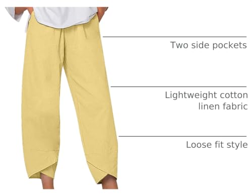 Image of Womens Cotton Linen Capri Pants Casual Elastic Printed Ankle Pants | Cotton Linen Capri Pants for Women 2025 Casual Printed Cropped Palazzo Pants Elastic Waist Lounge Baggy Trousers