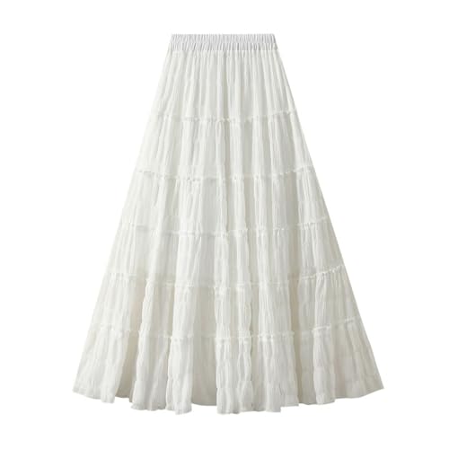 Womens A-Line Pleated Skirt Elastic High Waist Midi Skirts Trendy Casual Flowy Skirt for Prom Party Beach Vacation