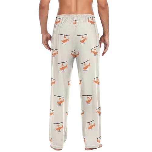 Men’s Cute Cartoon Airplane Pajama Pants with Pockets, Comfortable Lounge Sleep Bottoms#4932