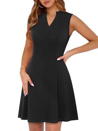 Womens Elegant Classy A-Line V Neck Mini Business Casual Work Dresses Party Cocktail Short Dress with Pockets3