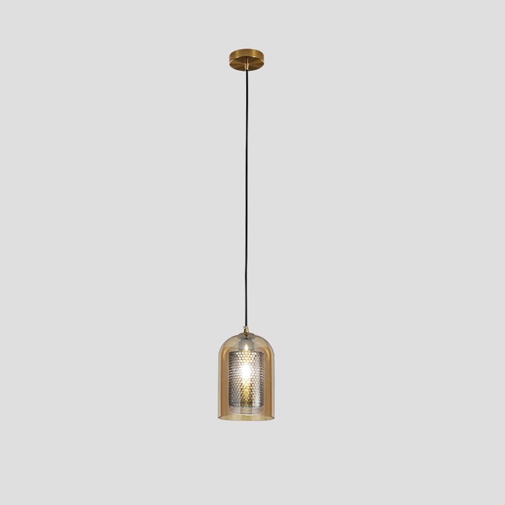 KXEcoLife Nordic Amber Glass Bedroom Pendant Light Fixture Mid Century Modern Cylindrical Farmhouse Indoor Hanging Lamp Vintage Single Chandelier For Bedside Living Room Bar Counter Dining
