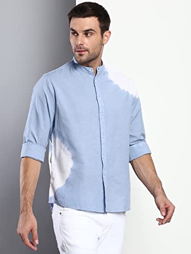 Image of Dennis Lingo Men's Ombre Slim Fit Cotton Casual Shirt with Mandarin Collar & Full Sleeves