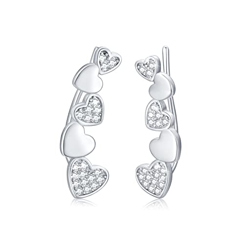 Heart Ear Crawler Earrings 925 Sterling Silver Crawler Earrings Cuff Earrings Crawler Cuff Stud Jacket Earrings Cz Heart Piercing Mix Linked Earring For Women #TOP17