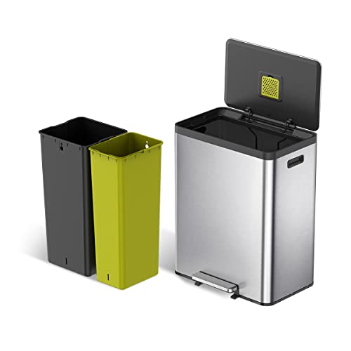 Eko Ecocasa Ii Dual Compartment Rectangular Kitchen Step Trash Can Recycler, (20L+20L), Brushed Stainless Steel Finish (Ek9138Mt-20L+20L) #TOP3