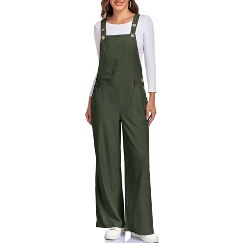HOTIAN Damen Latzhose Cord Elegant Overall Jumpsuit Weites Bein Lang Baggy Playsuit Casual Lose Overall mit Träger