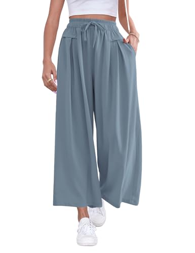 Image of ZJCT Wide Leg Palazzo Pants for Women Summer Beach Pants Flowy Loose Casual Lounge Pajama Yoga Pants with Pockets