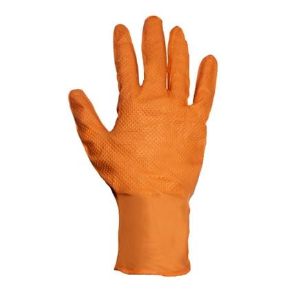 Blinker - Guantes de Nitrilo High Grip - Protección Química - Resistencia Mecánica - Textura Piramidal - Gran Agarre - Sin Látex, Sin Polvo - Ambidiestros - Color Naranja - 100 Unidades - Talla S 6,5