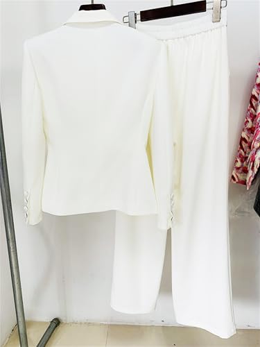 Women's Diamonds Two Piece Suit Hollow Out Blazers Coat Wide Leg Pants Elastic Waist Female Long Trousers Suits3