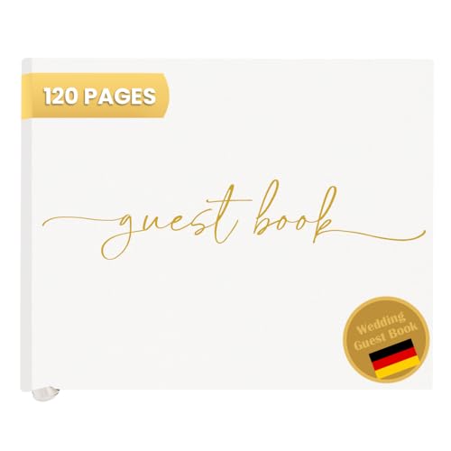 Plantvibes Libro de visitas premium para bodas, 120 páginas de papel grueso, no se rompe, estilo vintage, con título dorado, ideal para bodas, aniversarios, cumpleaños (blanco)