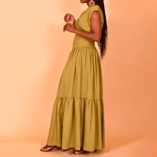 Women's Cocktail Dresses Dressy Casual Loose Sleeveless Ruffle Hem Pleated Flowy Long Maxi Dress Evening Party Dress2