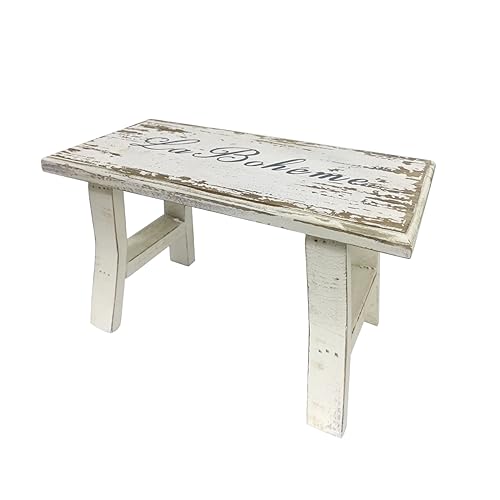 TentHome Taburete vintage de madera, reposapiés, reposapiés, natural, rústico, para plantas, para flores, taburete infantil, pequeño taburete de madera para habitación infantil, jardín, color blanco